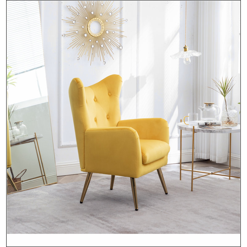 Fauteuil d'appoint à dossier capitonné en velours Sovarol, jaune
