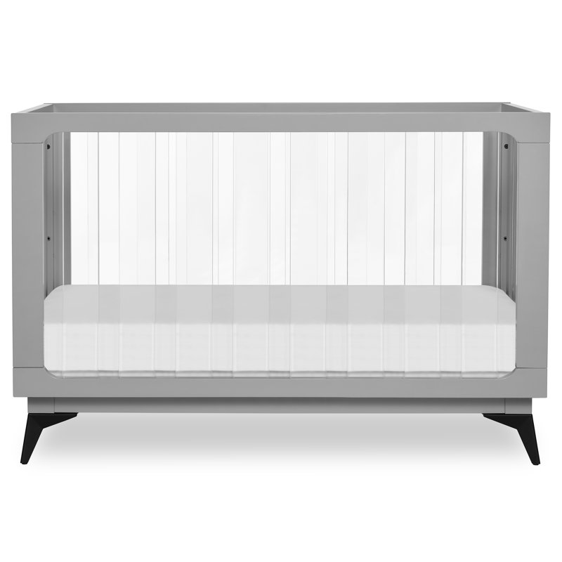 Pebble Grey Acrylic 4-in-1 Convertible Crib with Adjustable Mattress