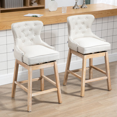 Tabourets de bar rembourrés en tissu, crème, siège 30 po, 180 pivotants, pieds en bois d'hévéa, 2 chaises de pub stables et élégantes crème, hauteur du siège, attrayant