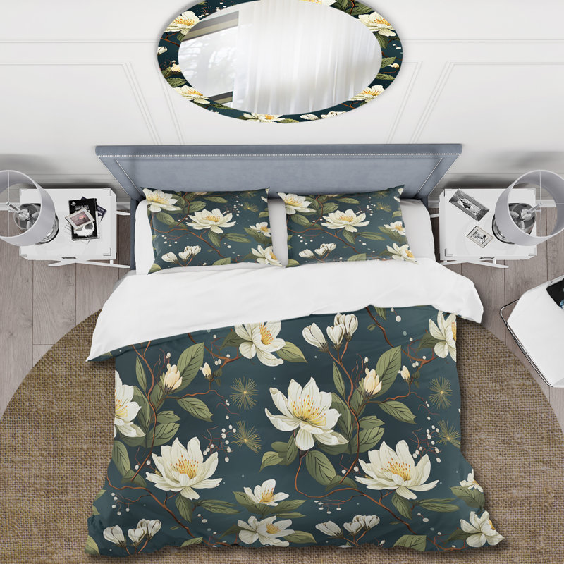 Ensemble de housse de couette White Zen Floral, Housse de couette pour très grand lit et 2 très