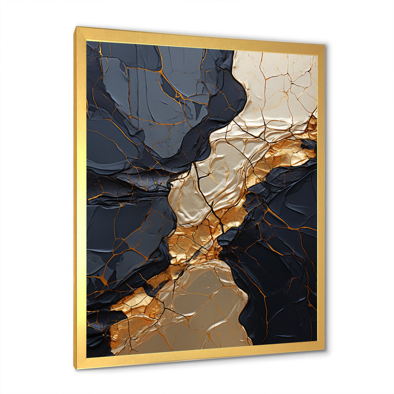 Minimalisme chrome doré et poteries noires II - spirales abstraites, impressions sur toile, H 44 po x l 34 po x P 1,5 po