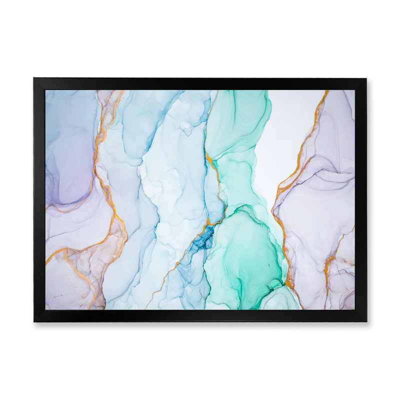 Marbre luxueux bleu et vert Flow Art - décoration murale sur toile glam, H 8 po x l 12 po x P 1 po, Toile avec cadre noir