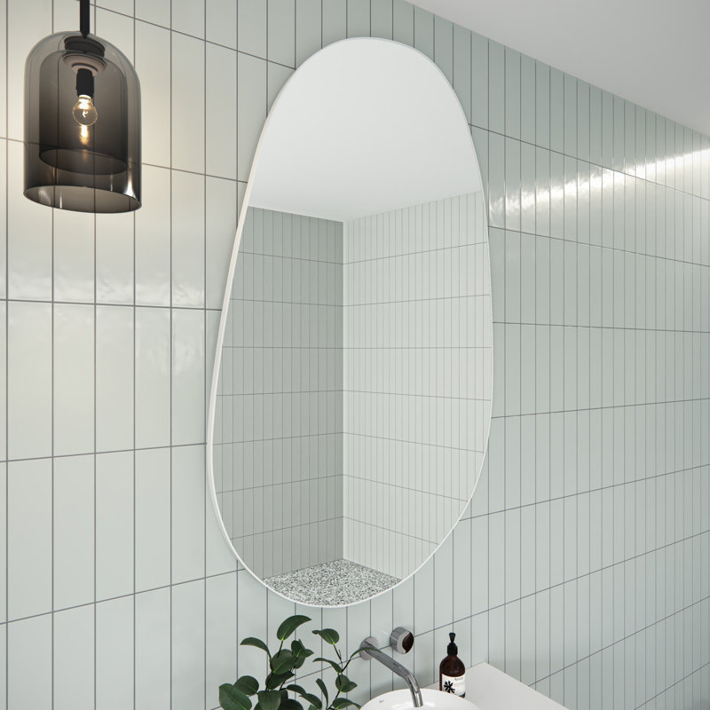Starla Pebble Mirror, White, White, Asymmetrical