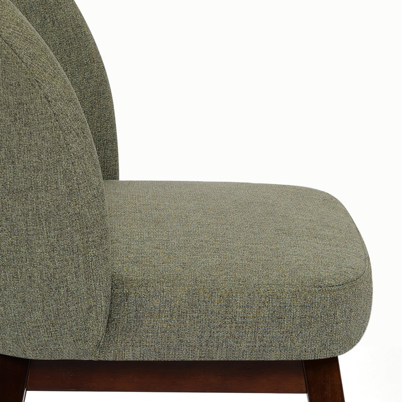 Chaise de salle à manger à dossier incurvé, recouverte de tissu, avec pieds en bois massif, verte, ensemble de 6, 6, Green