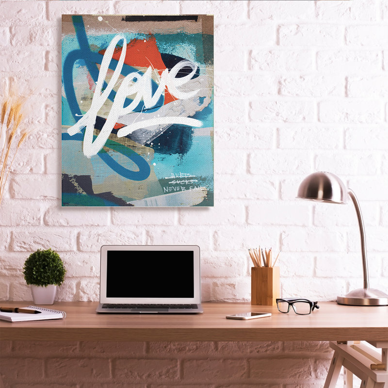 Motif graffiti textuel bleu urbain moderne, H 48 po x l 36 po, Toile tendue