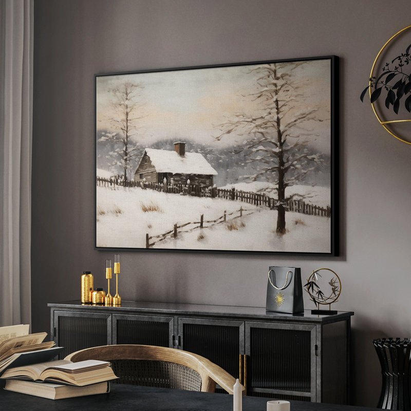 Paysage rétro - II, H 25 po x l 37 po x P 2 po, Toile encadrée noire
