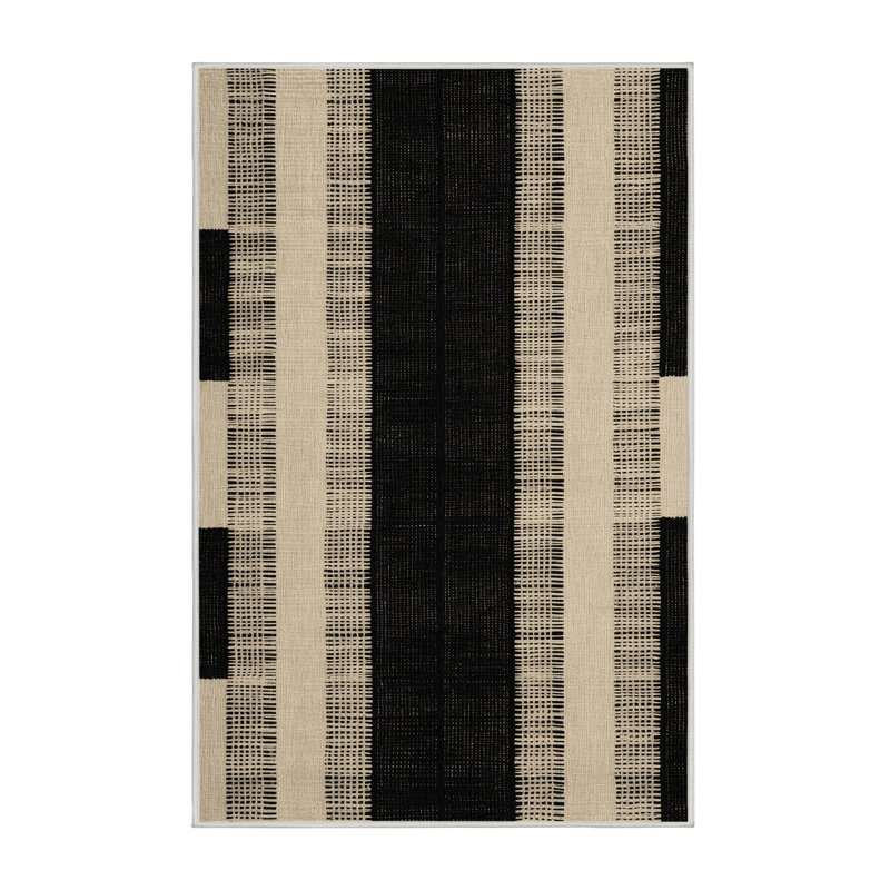 Machine Washable Checkered Beige Area Rug, Rectangle 3' x 5'