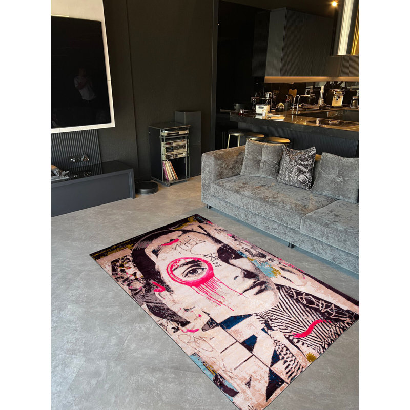 Tapis à imprimé numérique sur le thème du visage et du dessin, Tapis de couloir 3 pi 9 po x 9 pi 10 po