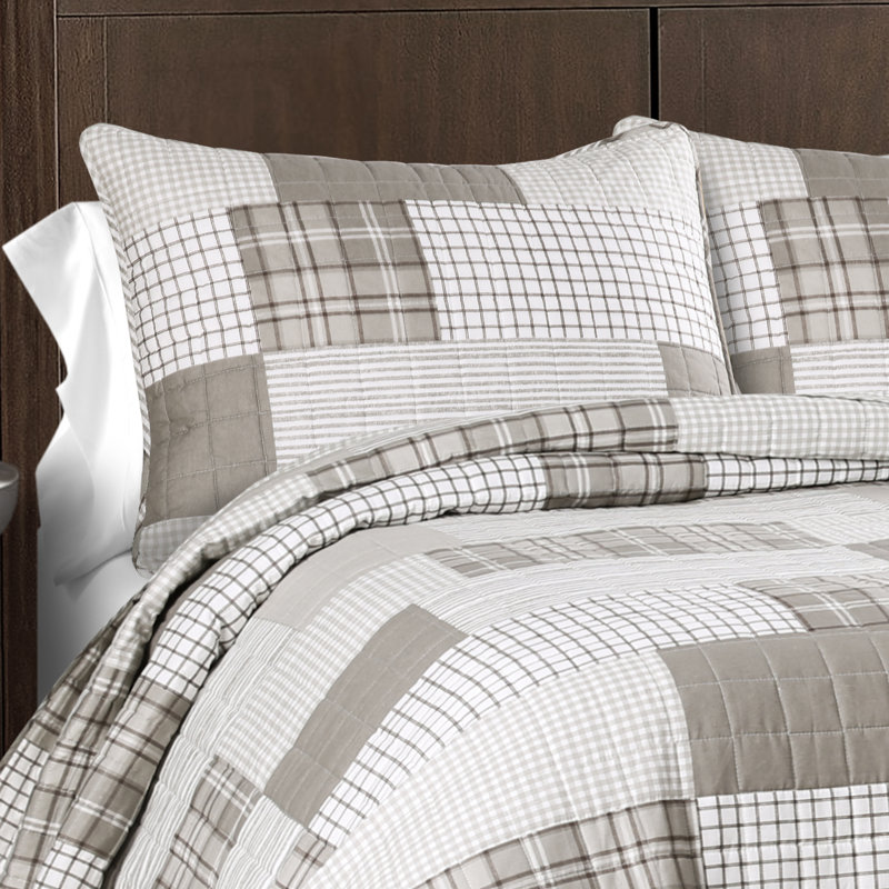 Greenville Cotton Reversible Quilt Set, King Quilt + 2 Shams, Taupe