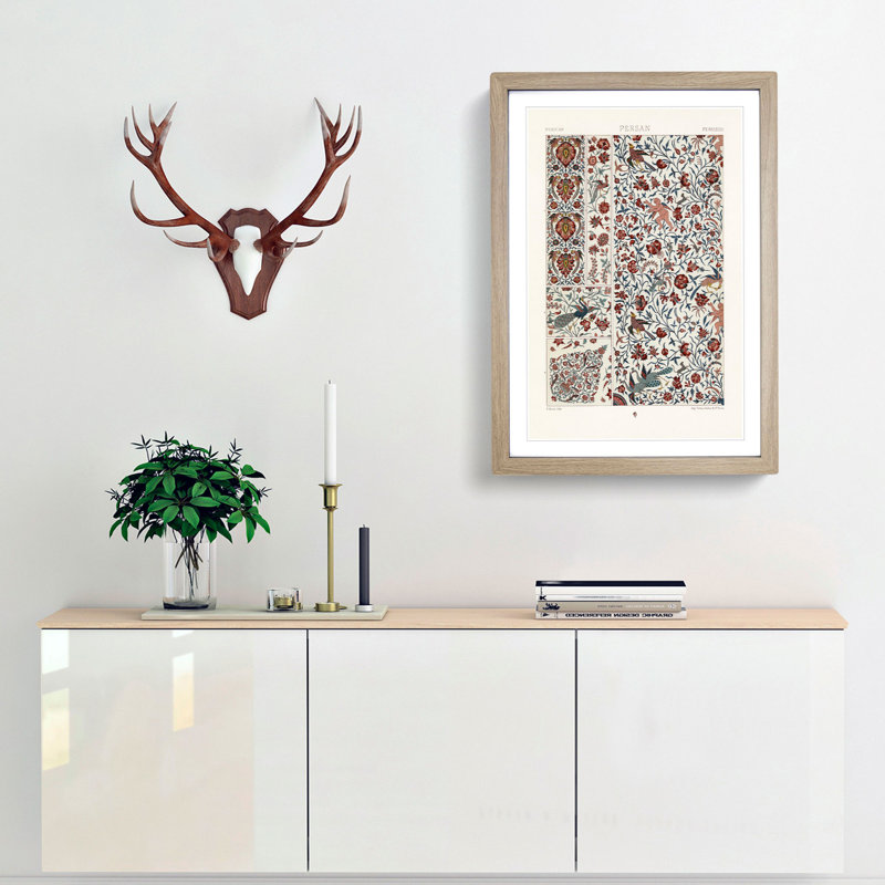 Persian Flowers & Birds Pattern by Albert Racinet - Picture Frame Painting Print, 48cm H x 36cm W x 2cm D, Oak Framed