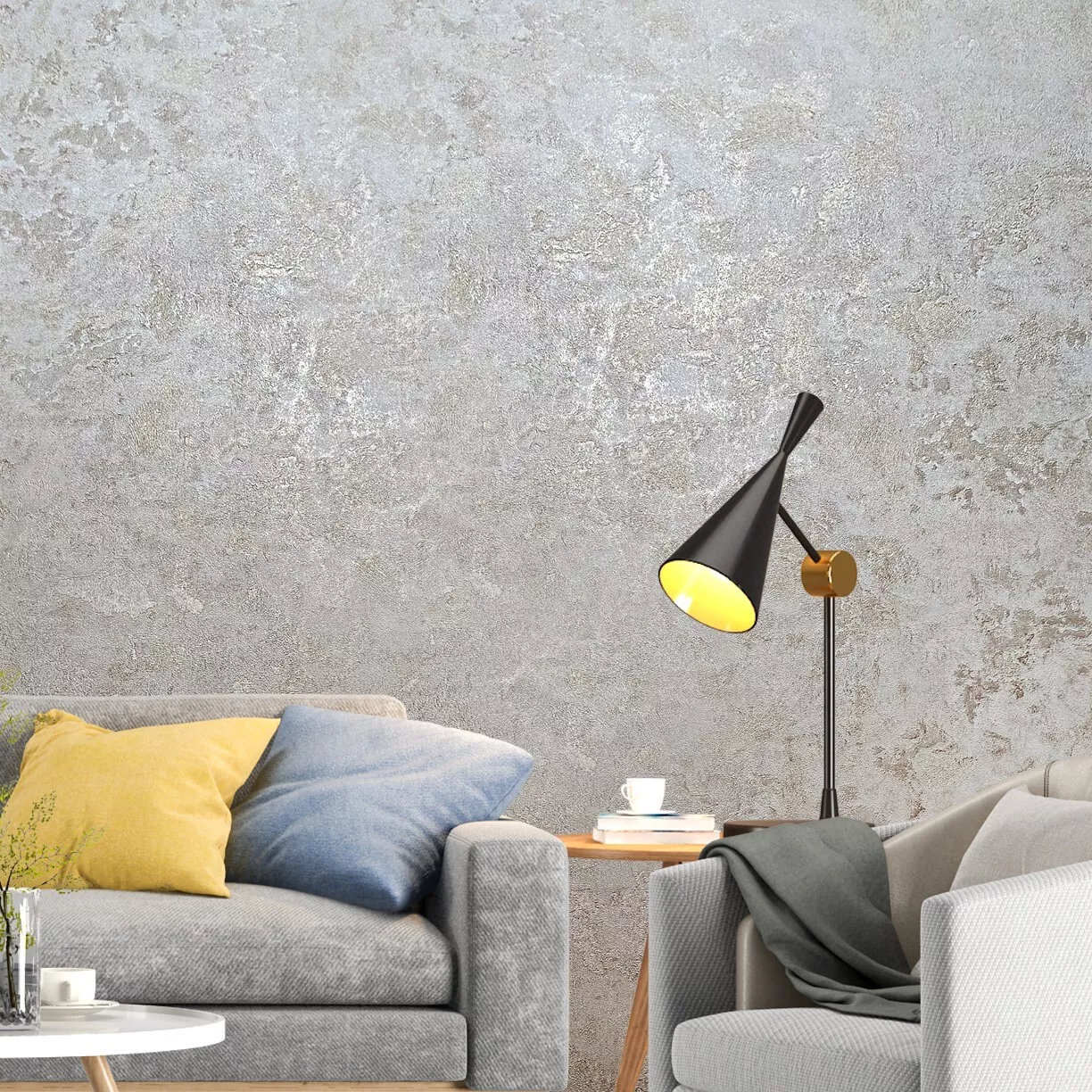 17 Stories Gray Bronze Gold Metallic Faux Mud Plaster Distressed ... - Textured Grey And Bronze Interior