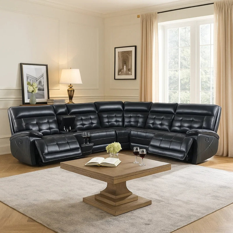 Nick 3Pc 5 Seater Corner Manual Recliner Sofa, Cupholders, Black