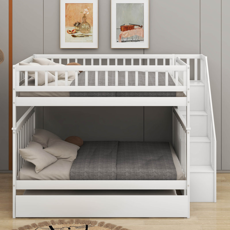 Full Over Full Bunk Bed With Trundle, White