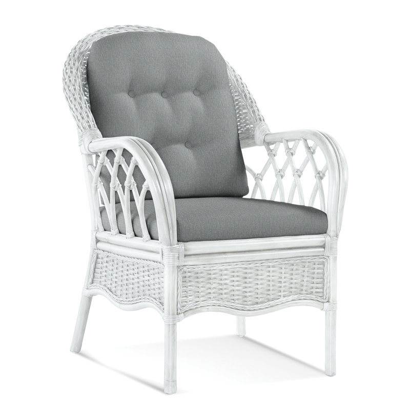 Chaise avec accoudoirs rembourrée Everglade, Tissu performance bleu clair 0851-55, Blanc givré