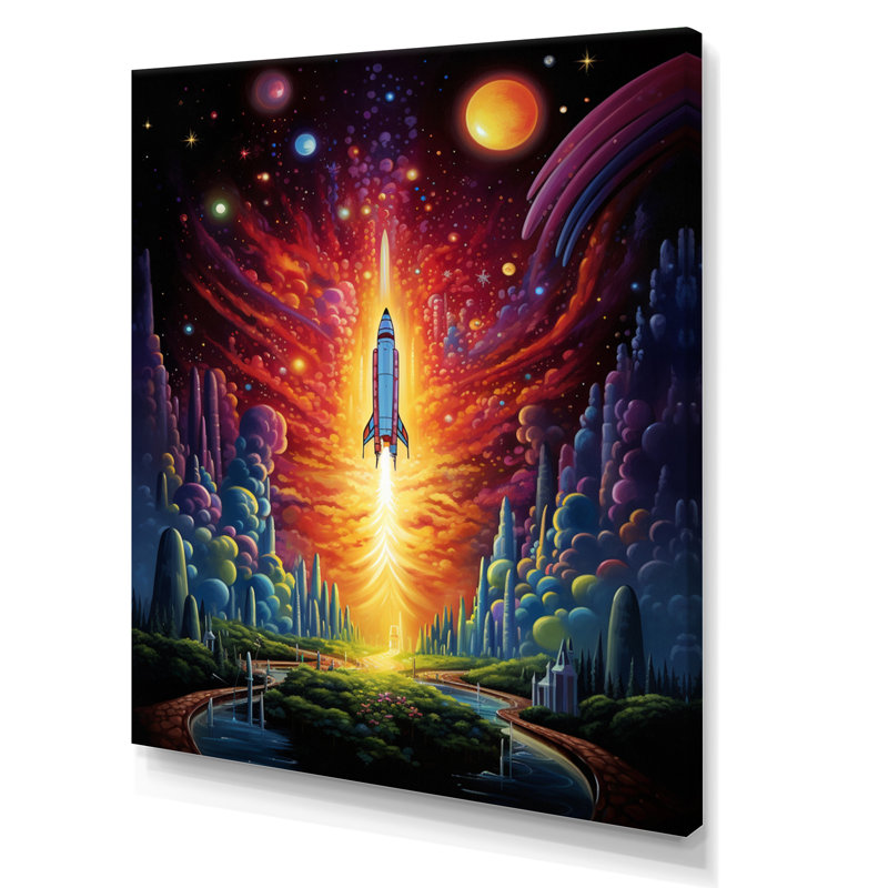 Rocketship Cosmic Dreamscape sur toile, H 20 po x l 12 po x P 1 po, Toile tendue