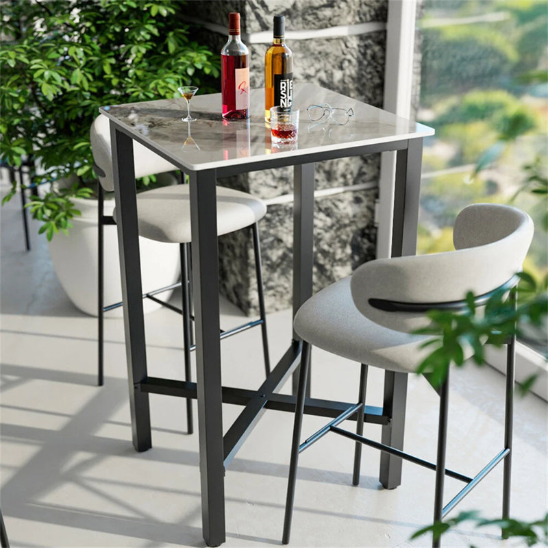 Gervin 41.4" Sintered Stone Bistro Height Dining Table, Grey