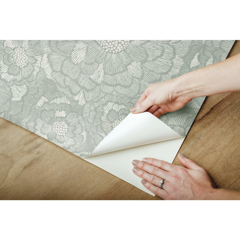 Peel & Stick Floral Roll, Green/Taupe