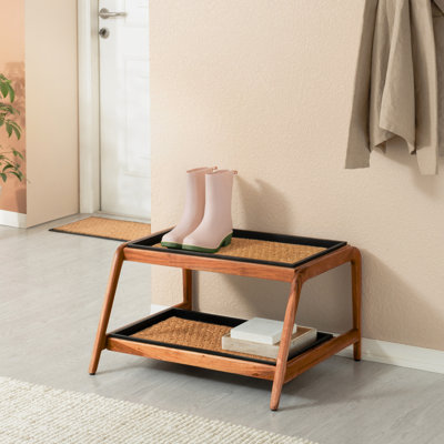 Support à bottes en bois massif de qualité supérieure avec tapis en fibre de coco naturelle - Rangement pour chaussures