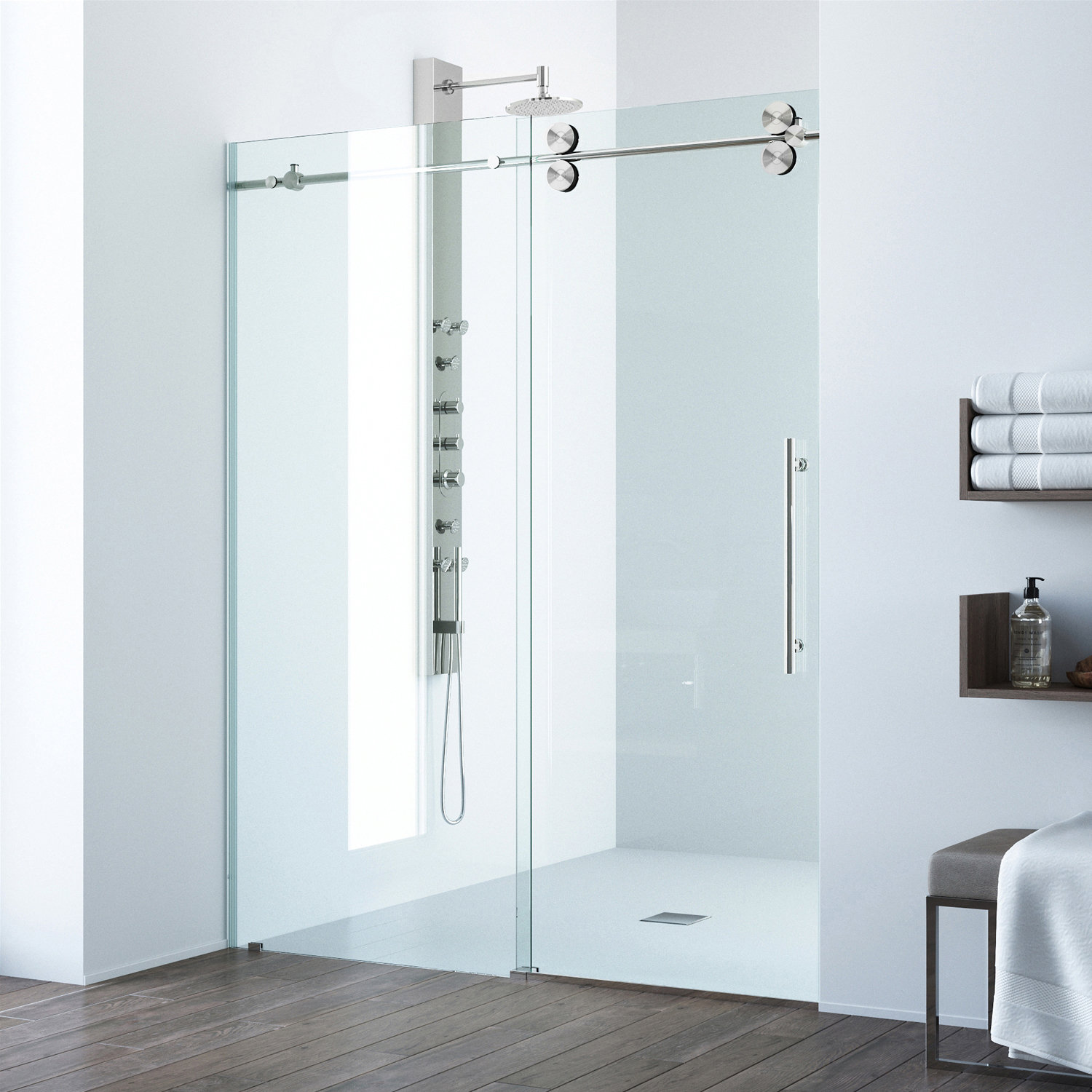 Elan 68" Frameless Sliding Shower Door, Stainless Steel