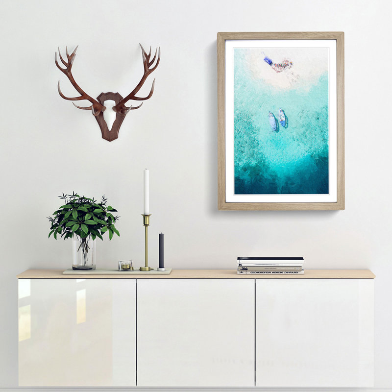 Boats in the Maldives in Abstract - Picture Frame Painting Print, 48cm H x 36cm W x 2cm D, Oak Framed