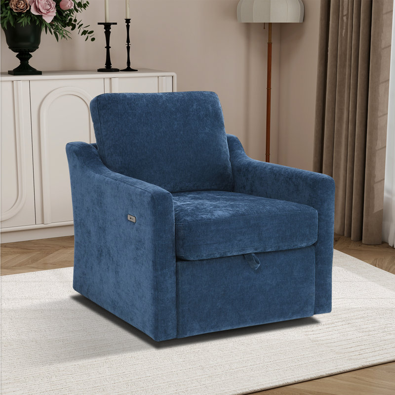 Fauteuil demi-tonneau rembourré avec coussin amovible, Bleu