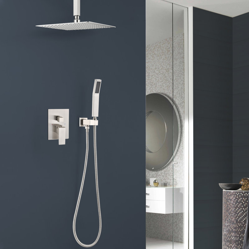 Motif à 1 jet 11,8 po Double pomme de douche fixe et à main 2,5 gallons par minute en nickel brossé