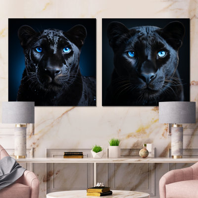 «Blue Panther Majesty I», ensemble de 2 reproductions d'art sur toile