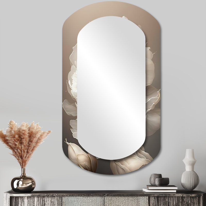Peony Flower VI - Peonies Modern Wall Mirror In Asymmetrical Shapes, 43" x 23"