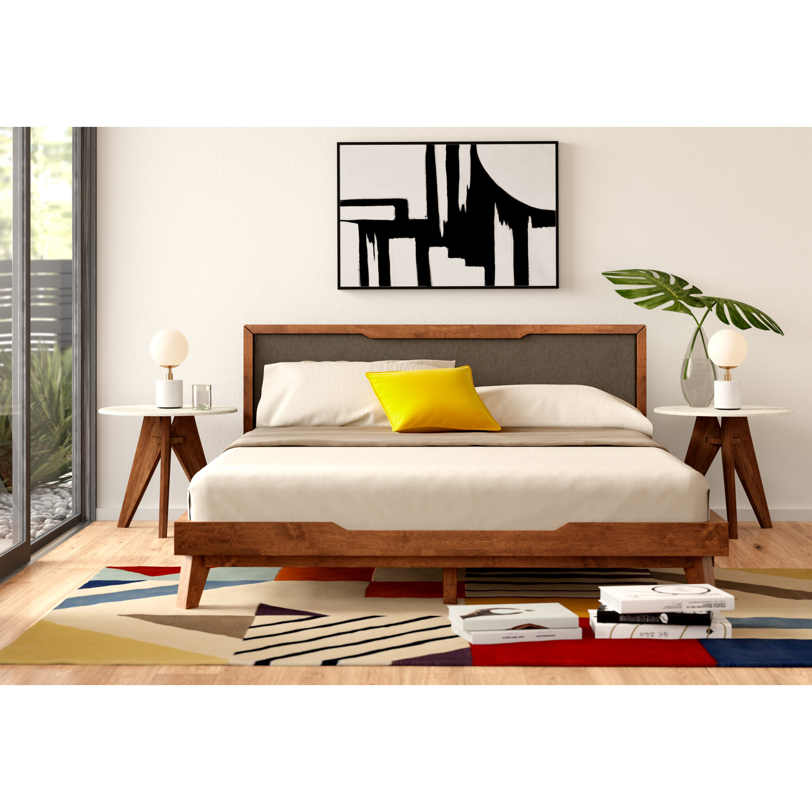 Glow Linen Upholstered Bed, California King, Walnut