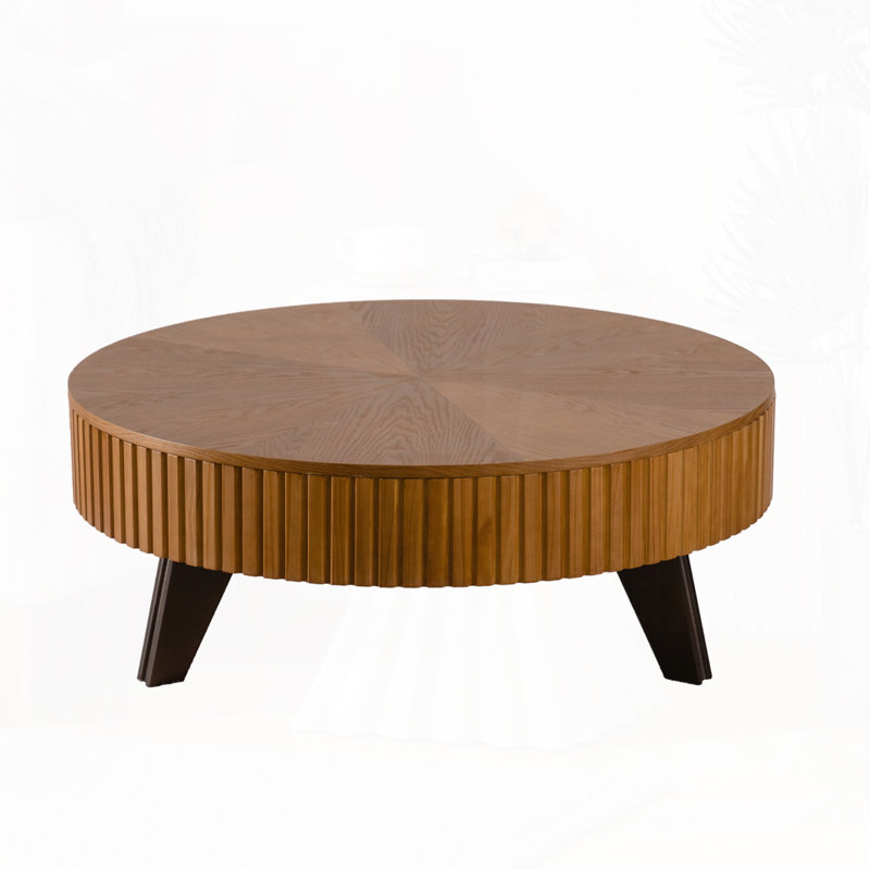 Table basse ronde rétro avec espace de rangement, idéale pour le salon et le bureau, H 15,7 po x L 39,37 po x l 39,37 po