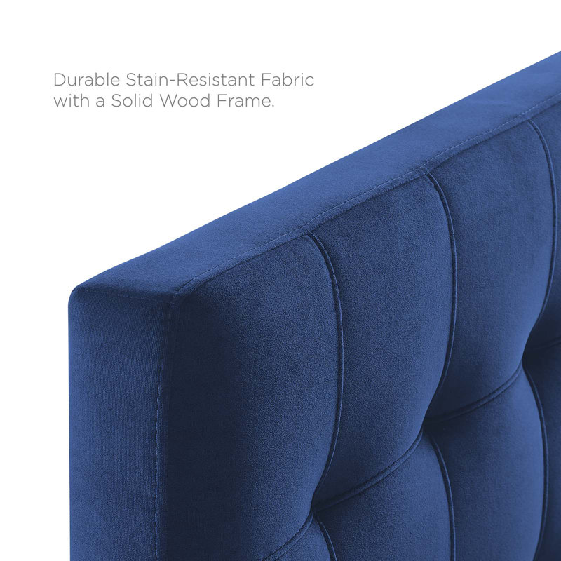 Navy Blue Velvet Tufted Twin Upholstered Headboard