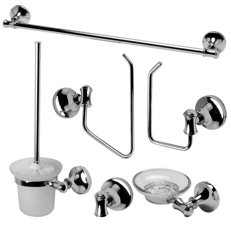 Ensemble d'accessoires de salle de bain 6 pièces assortis, Chrome poli