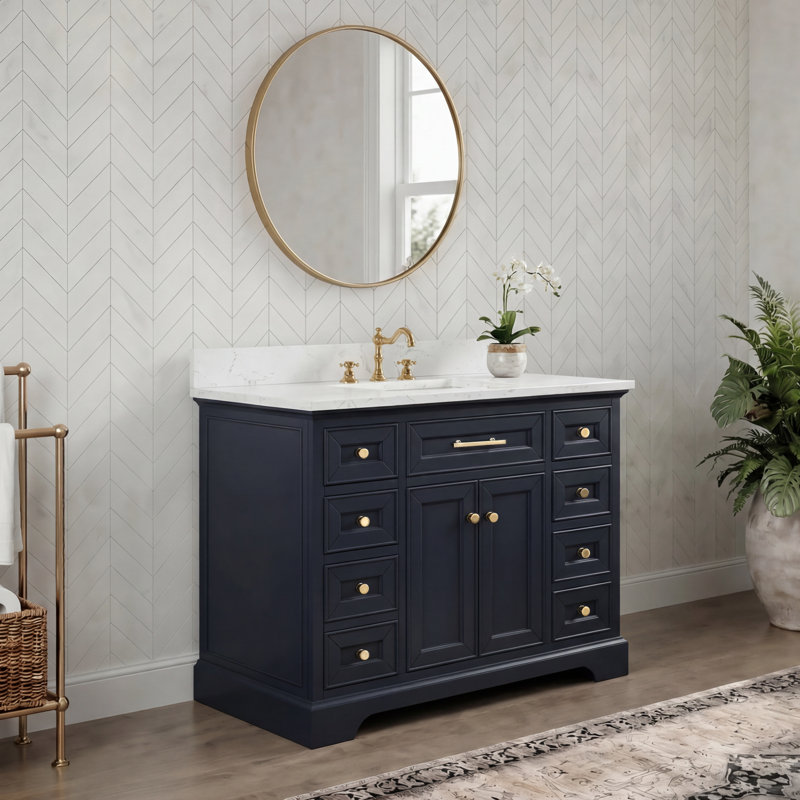 Thompson 42" W Single Bathroom Vanity, Indigo Blue/Brushed Gold