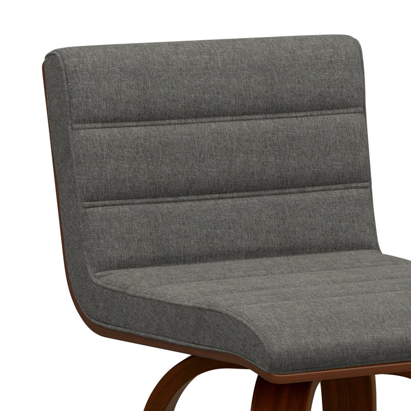 Gray Linen and Wood Swivel Counter Stool
