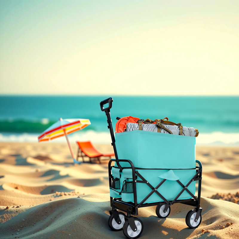 Chariot de plage pliable polyvalent 3 pièces, Bleu
