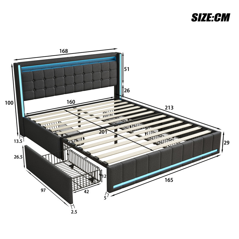 Bed, 160×200, Grey