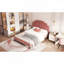 Lit plateforme double tapissier pleine grandeur avec tête de lit en velours à motif floral, rouge pâte de haricots-1569427147-1569427146