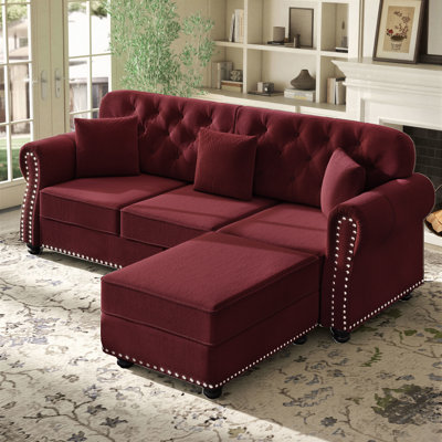 Canapé modulaire en velours de campagne avec repose-pieds Annalease Chesterfield