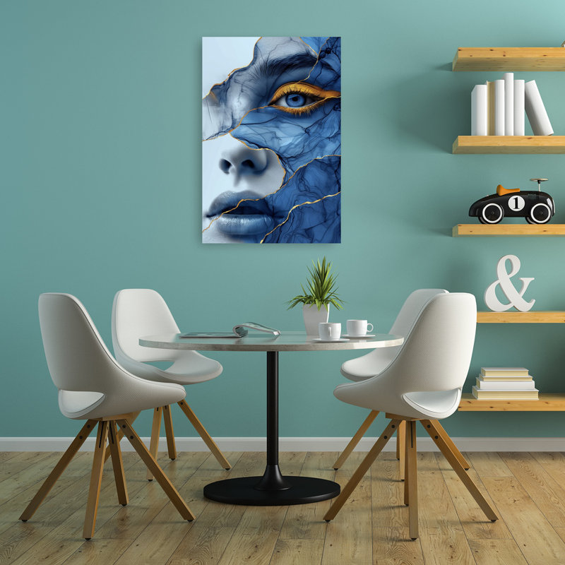 Art mural contemporain bleu fluide, 36" H x 24" W
