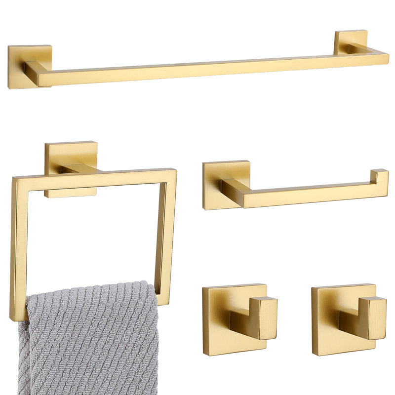 5-Piece Bathroom Hardware Set, Brushed Gold