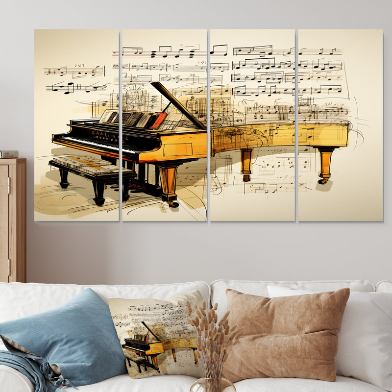 Acushnet - Piano, art mural 4 pièces, H 28 po x l 48 po