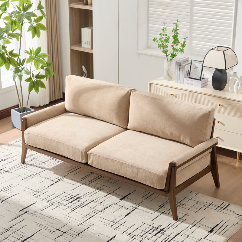 Canapé Mid-Century moderne en velours avec structure en bois massif, Camel Unavailable