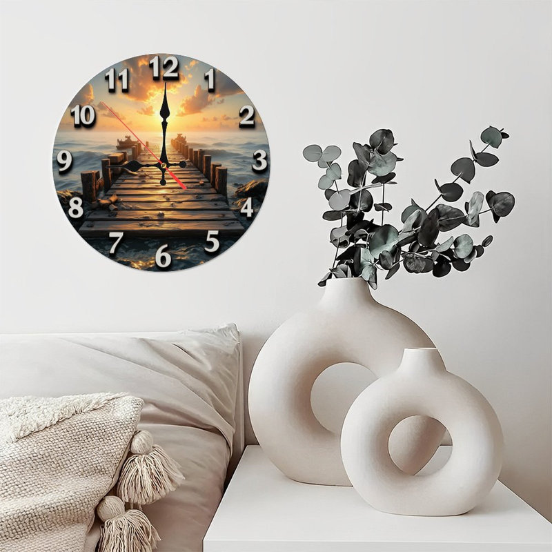 Sunset Ocean Pier Wooden Dock Wall Clock