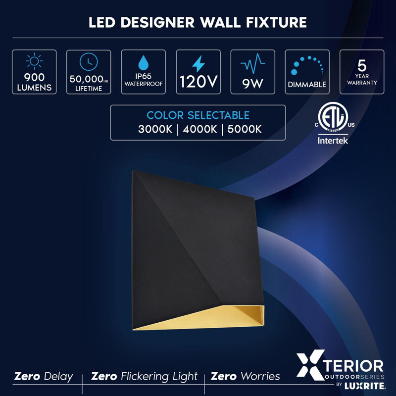 Aluminum LED Wall Light, 6.30" H x 6.30" W x 3.10" D, 9W