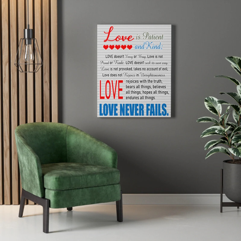 Love Love Fails 1 Corinthians 13: 4? - Art textuel sur toile tendue, H 24 po x l 18 po x P 1,25 po