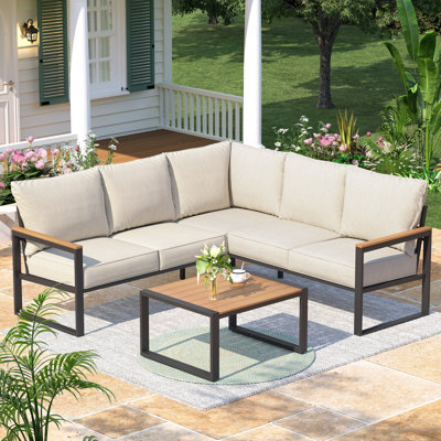 Canapé modulaire d'extérieur en L pour terrasse avec structure et coussins en métal