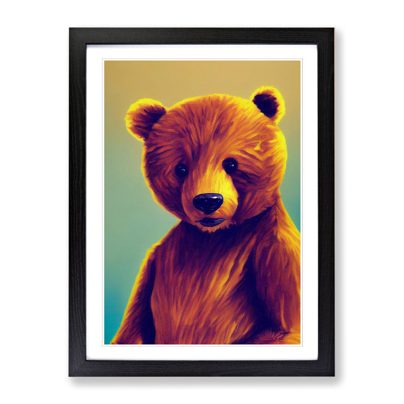 FRM-V0523-2487X Teddy Bear Scandinavian - Single Picture Frame Print, 34cm H x 25cm W x 2cm D, Black