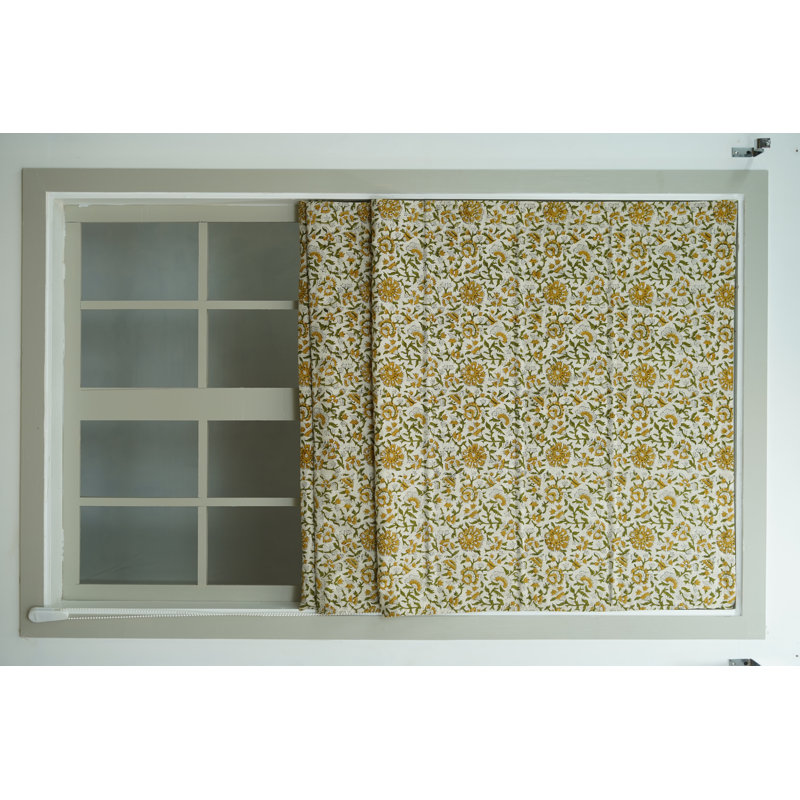 Store romain à imprimé bloc artisanal - Beauté faite à la main pour votre maison, Pushplata, jaune, L 24 po x L 96 po