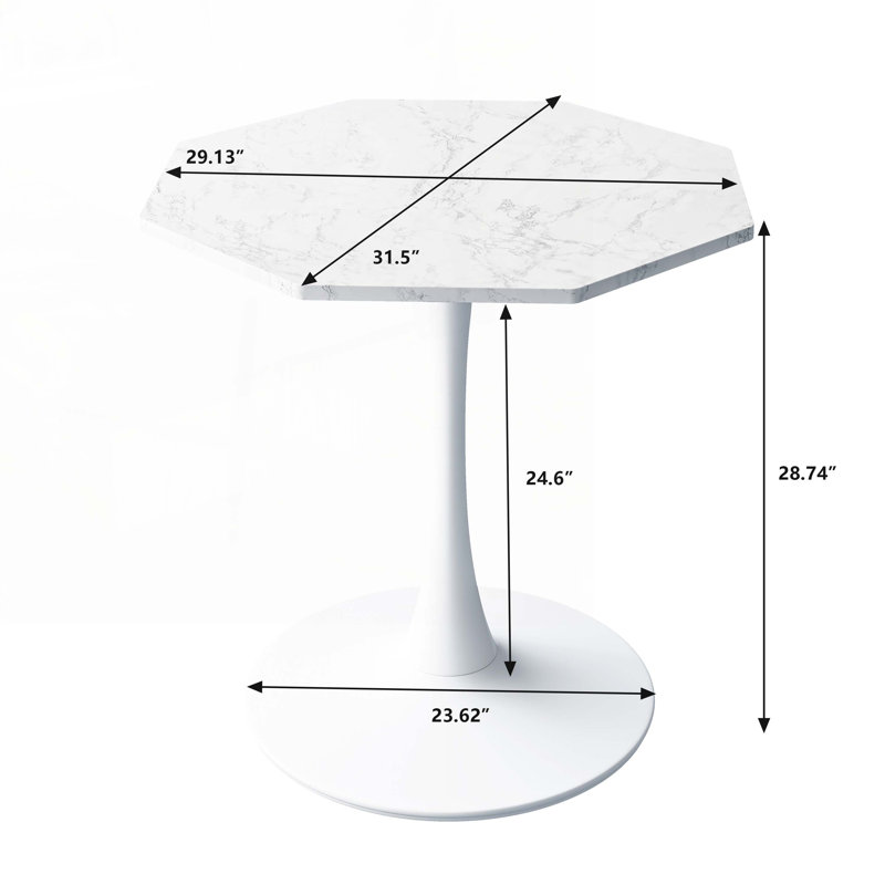 Modern Octagonal Coffee Table with  Printed Table Top,Metal Base, White Marble