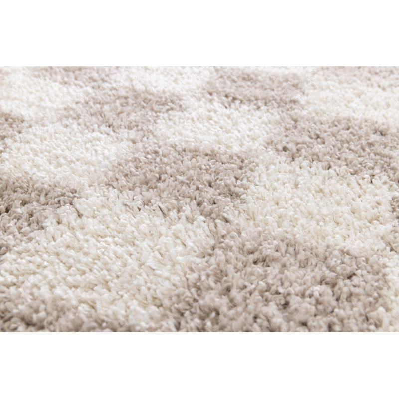 Chequered Shag Area Rug, Beige, Rectangle 80 x 150 cm